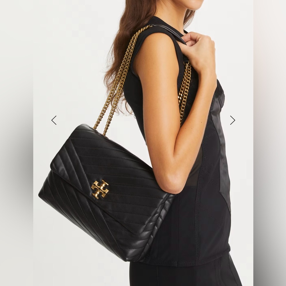 Tory Burch Kira Chevron Large Quilted Leather Shoulder Bag. Convertible strap.